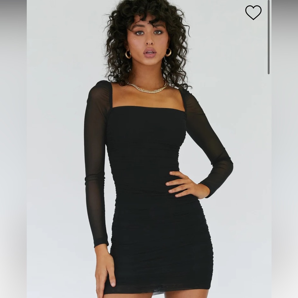 Princess Polly CHARVI LONG SLEEVE MINI DRESS BLACK
